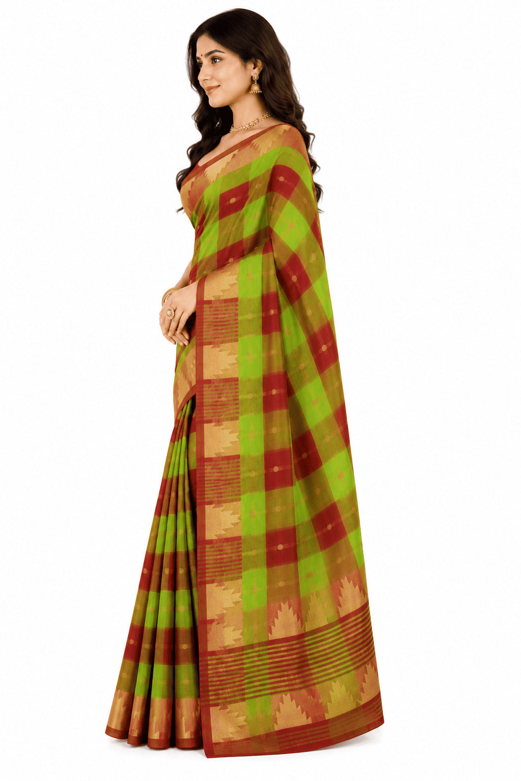 Pradip Fabrics Checkered Tant Pure Cotton Saree