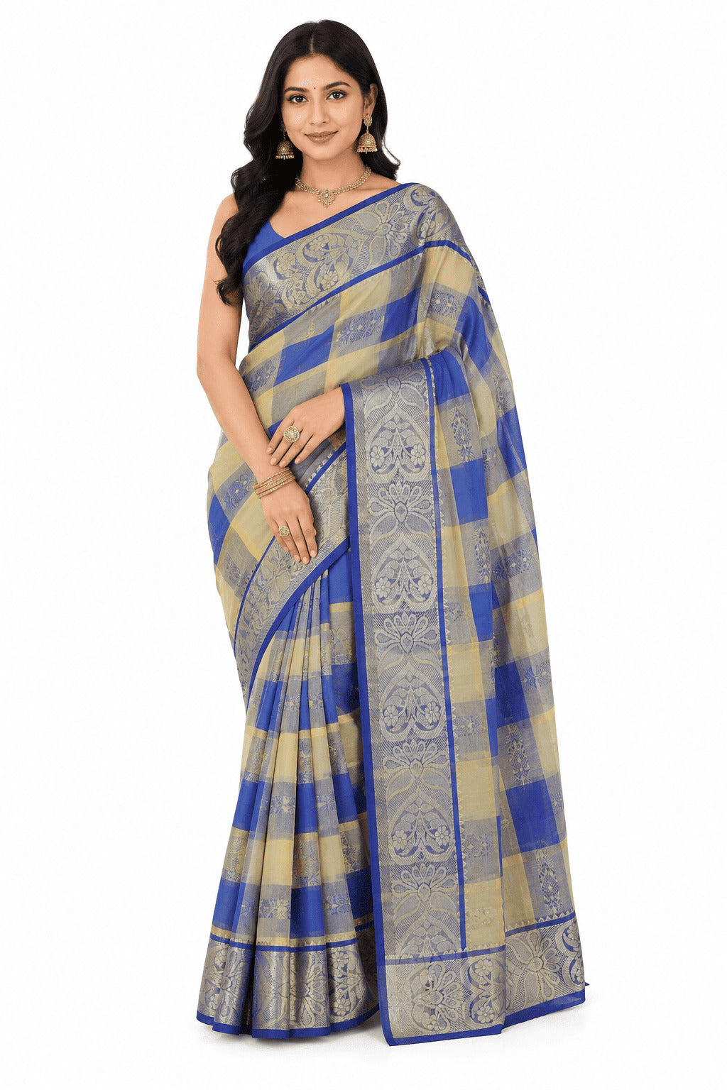 Pradip Fabrics Checkered Tant Pure Cotton Saree