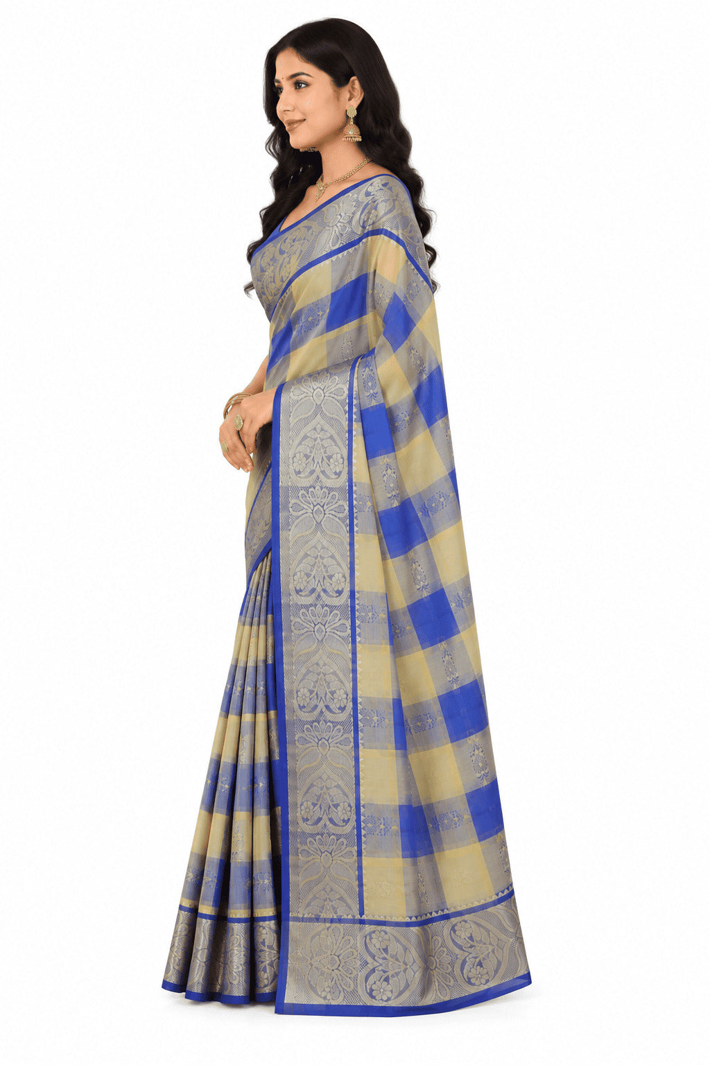 Pradip Fabrics Checkered Tant Pure Cotton Saree