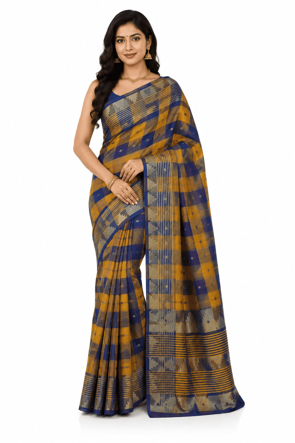 Pradip Fabrics Checkered Tant Pure Cotton Saree
