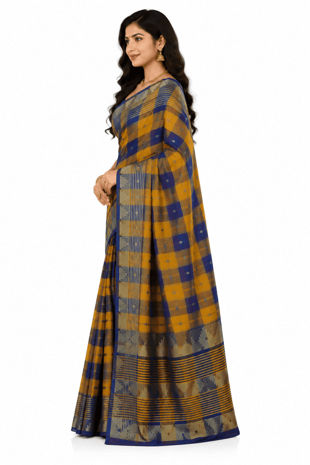 Pradip Fabrics Checkered Tant Pure Cotton Saree