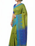 Pradip Fabrics Woven Tant Silk Blend Saree (Green, Blue)