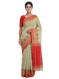 Pradip Fabrics Woven Tant Silk Blend Saree (Green, Blue)