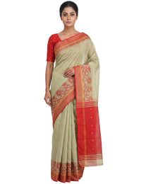 Pradip Fabrics Woven Tant Silk Blend Saree (Green, Blue)