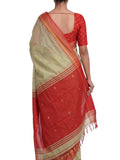 Pradip Fabrics Woven Tant Silk Blend Saree (Green, Blue)