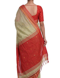 Pradip Fabrics Woven Tant Silk Blend Saree (Green, Blue)