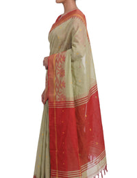 Pradip Fabrics Woven Tant Silk Blend Saree (Green, Blue)
