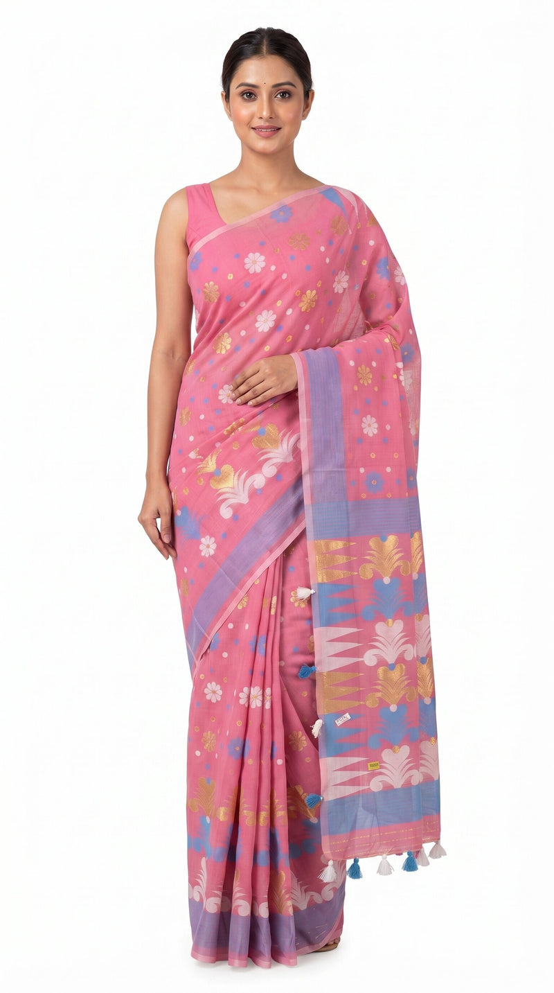 Pradip Fabrics Floral Print Jamdani Cotton Silk Saree