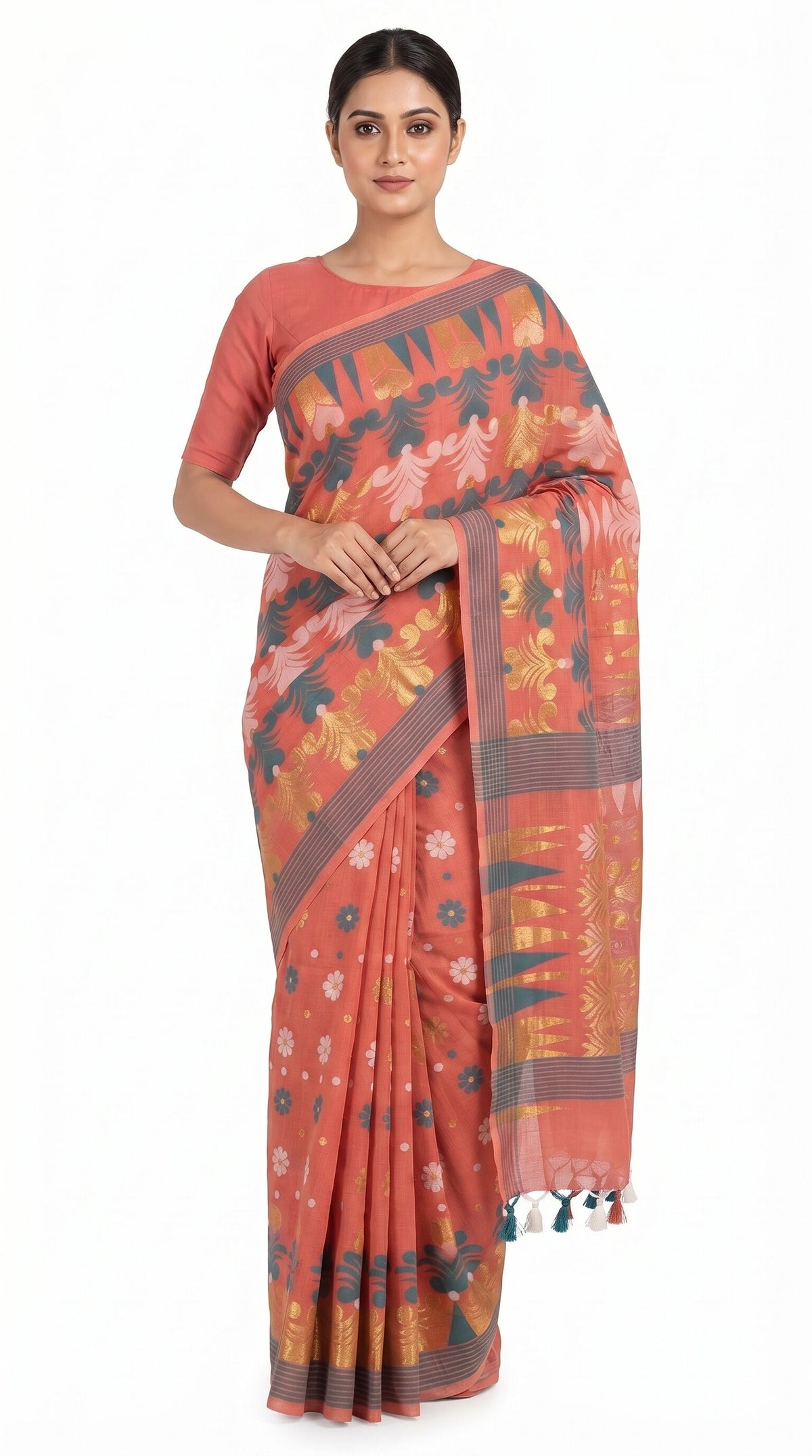 Pradip Fabrics Floral Print Jamdani Cotton Silk Saree
