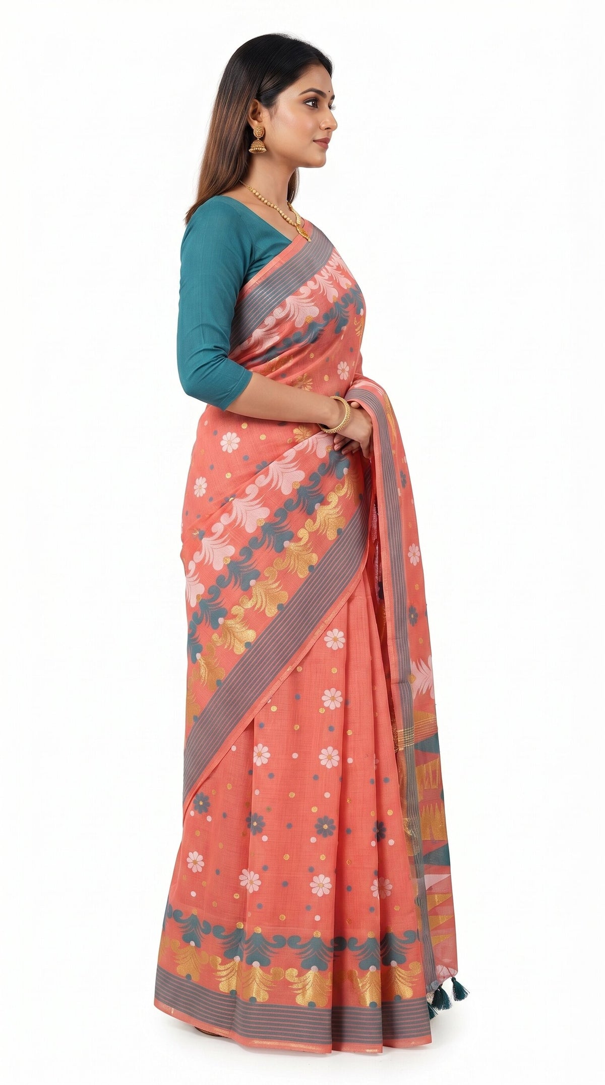 Pradip Fabrics Floral Print Jamdani Cotton Silk Saree