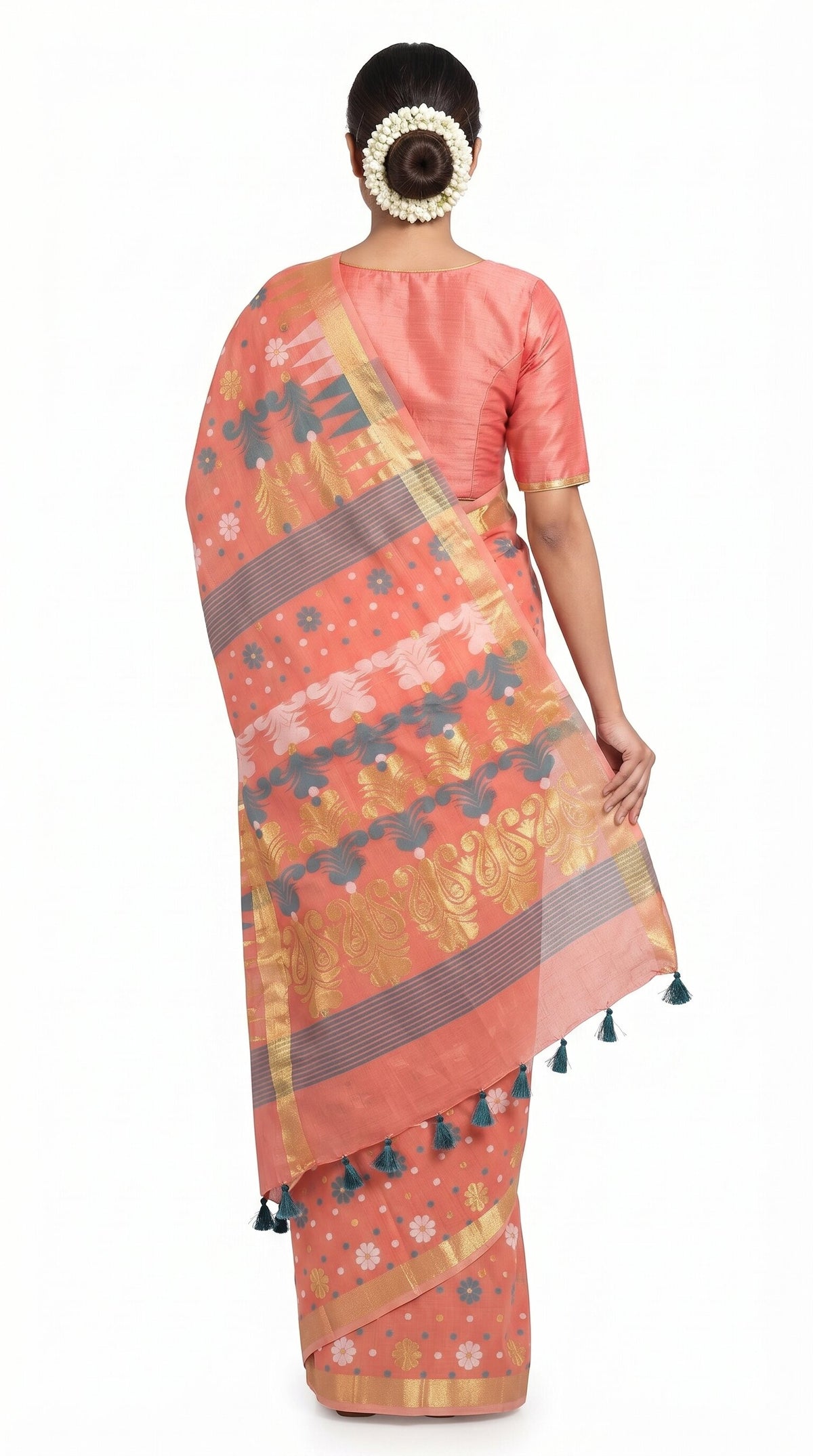Pradip Fabrics Floral Print Jamdani Cotton Silk Saree