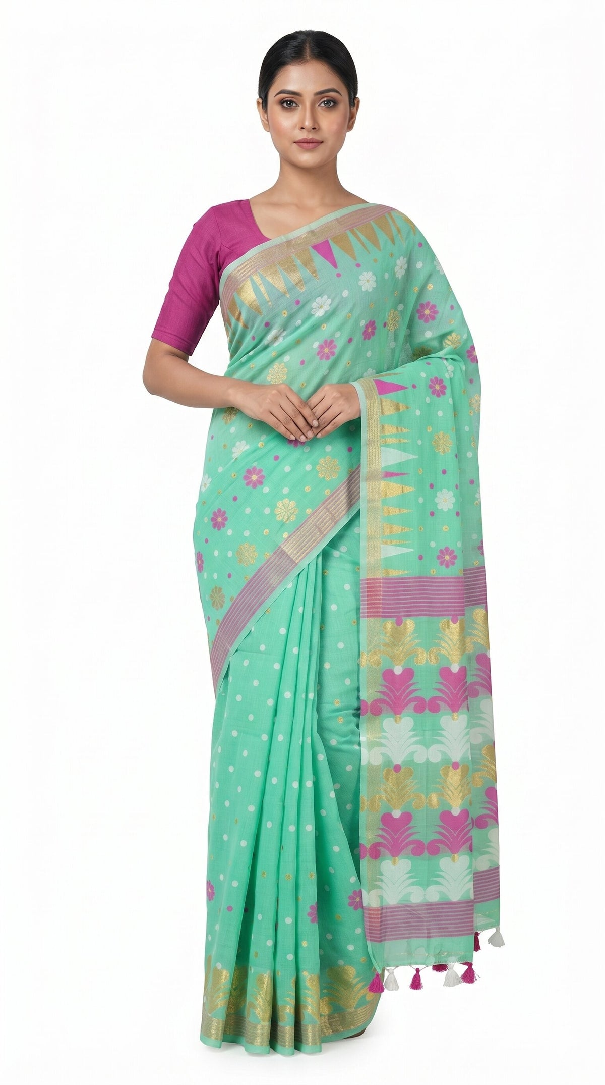 Pradip Fabrics Floral Print Jamdani Cotton Silk Saree