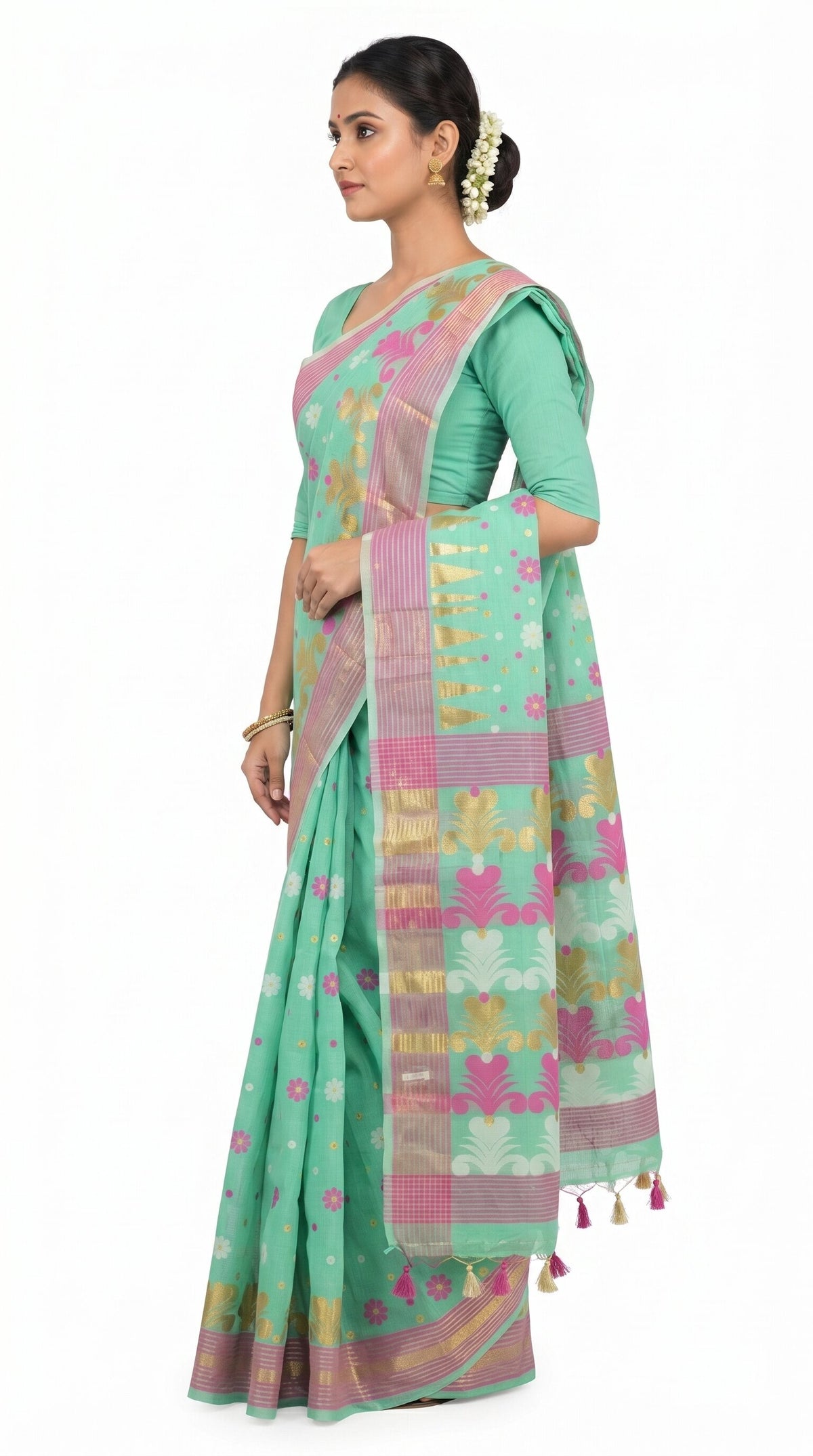 Pradip Fabrics Floral Print Jamdani Cotton Silk Saree