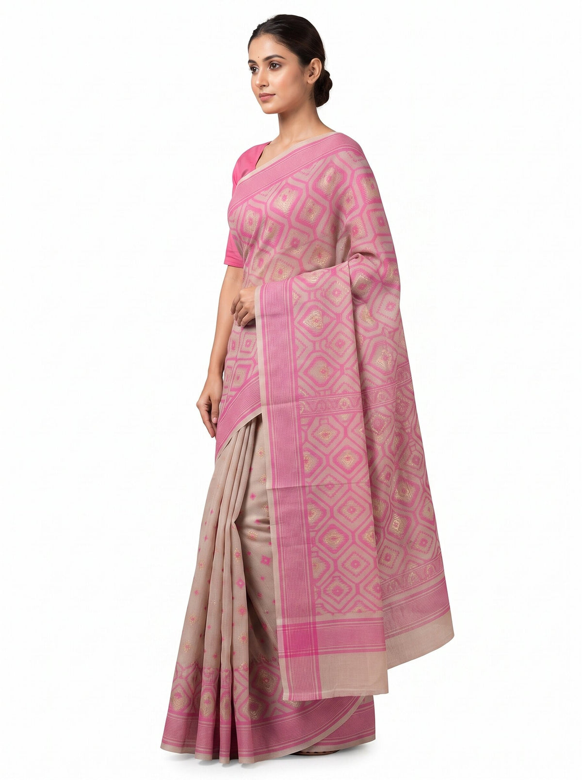 Pradip Fabrics Applique Handloom Cotton Silk Saree