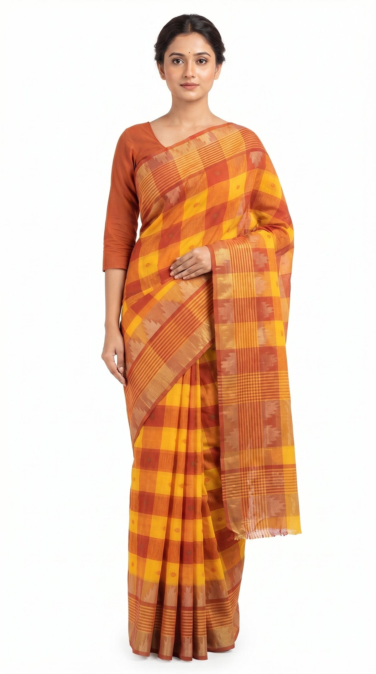 Pradip Fabrics Checkered Tant Pure Cotton Saree