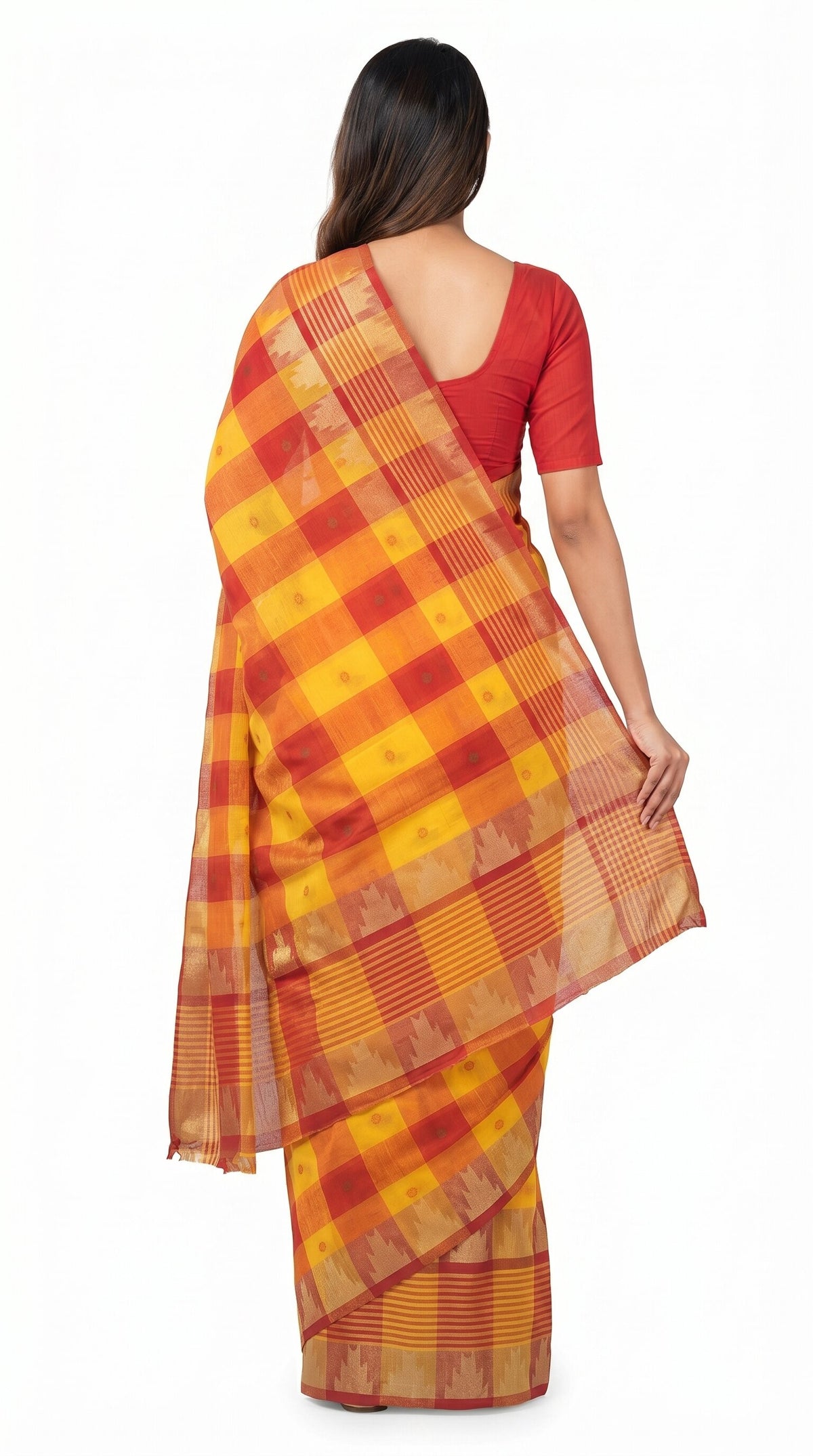 Pradip Fabrics Checkered Tant Pure Cotton Saree