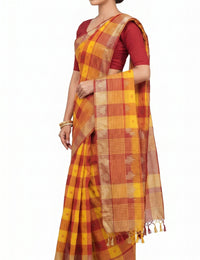 Pradip Fabrics Checkered Tant Pure Cotton Saree