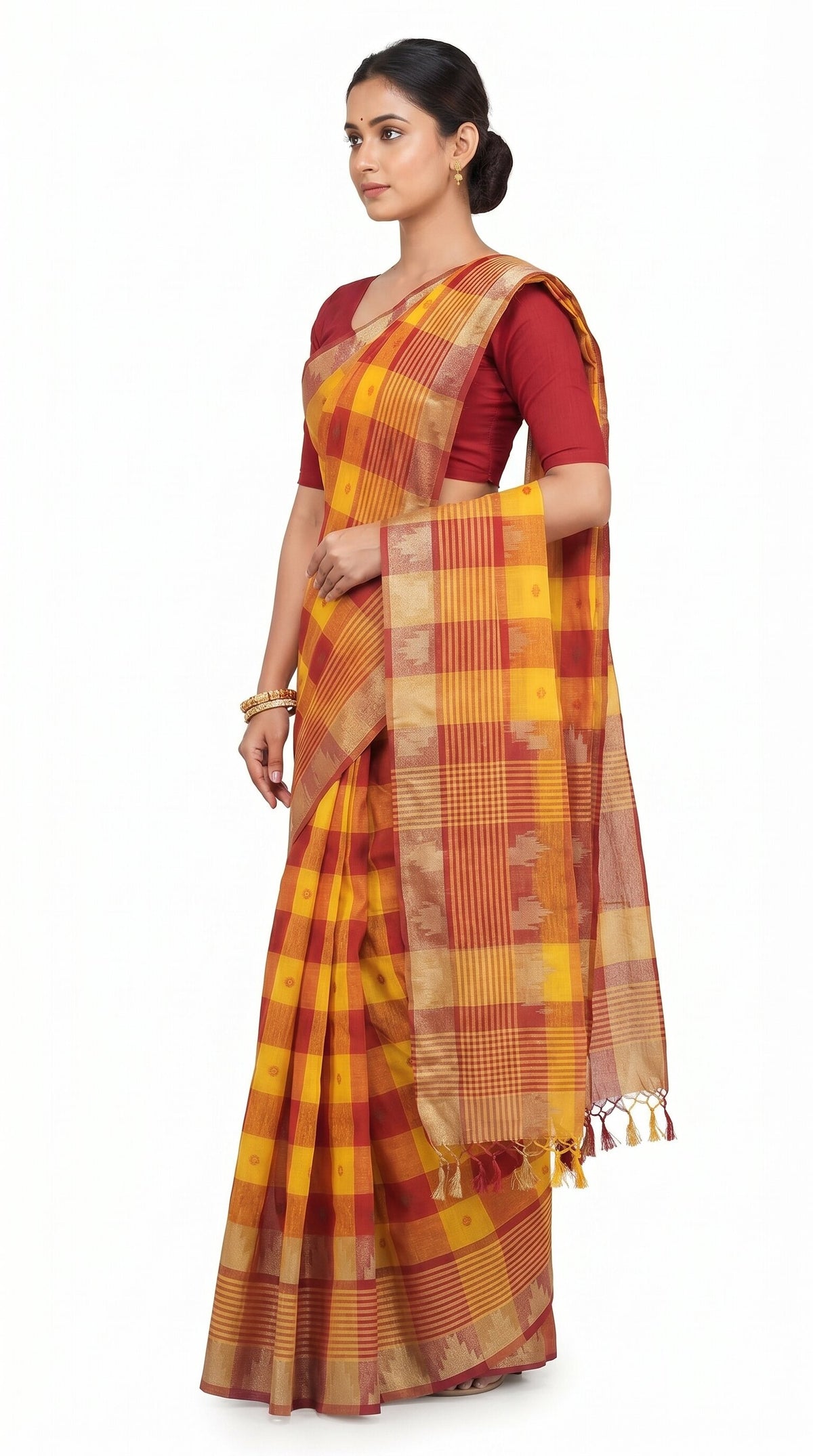 Pradip Fabrics Checkered Tant Pure Cotton Saree
