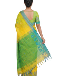 Pradip Fabrics Woven Tant Silk Blend Saree (Green, Blue)