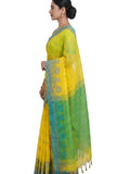 Pradip Fabrics Woven Tant Silk Blend Saree (Green, Blue)