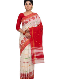 Pradip Fabrics Woven Tant Silk Blend Saree (Green, Blue)