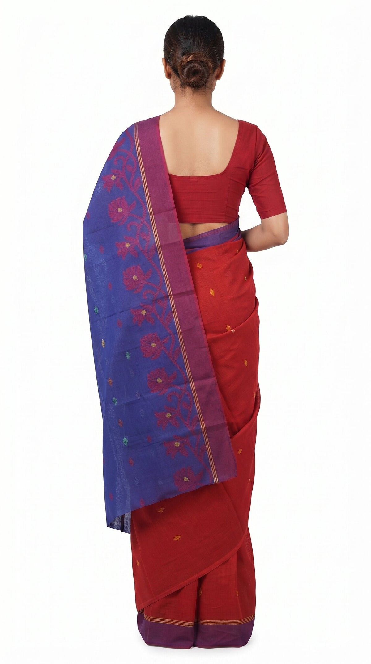 Pradip Fabrics Woven Tant Silk Blend Saree (Green, Blue)