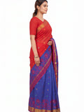 Pradip Fabrics Woven Tant Silk Blend Saree (Green, Blue)