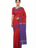 Pradip Fabrics Woven Tant Silk Blend Saree (Green, Blue)