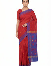 Pradip Fabrics Woven Tant Silk Blend Saree (Green, Blue)