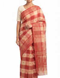 Pradip Fabrics Checkered Tant Pure Cotton Saree