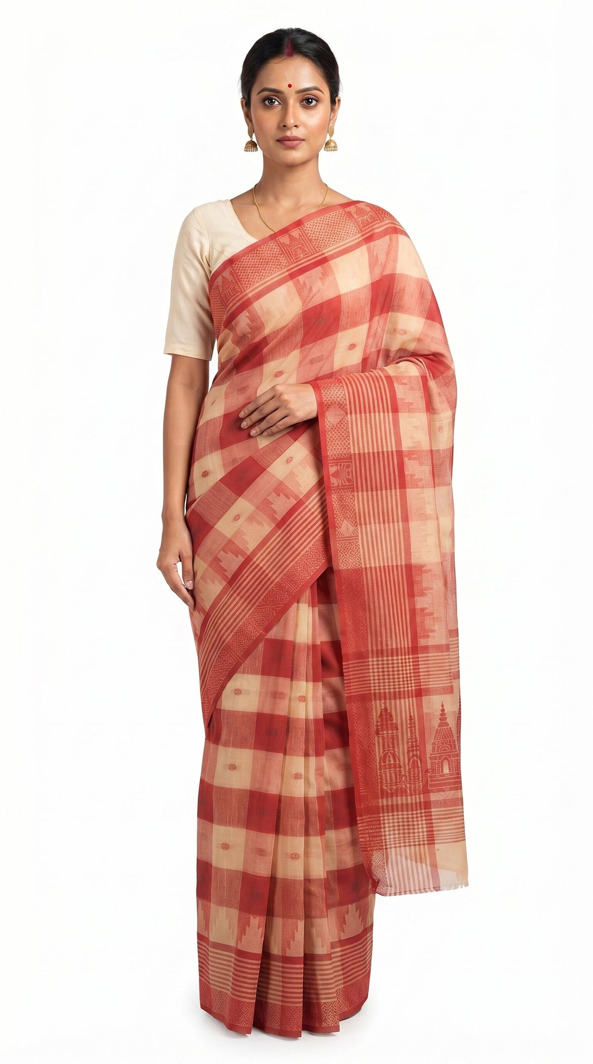 Pradip Fabrics Checkered Tant Pure Cotton Saree