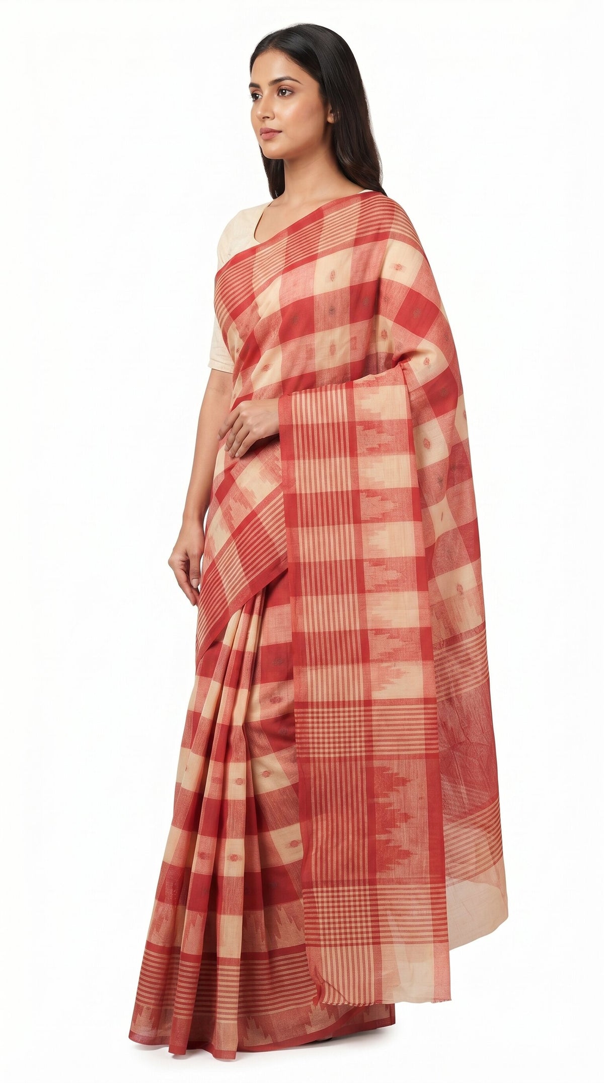 Pradip Fabrics Checkered Tant Pure Cotton Saree