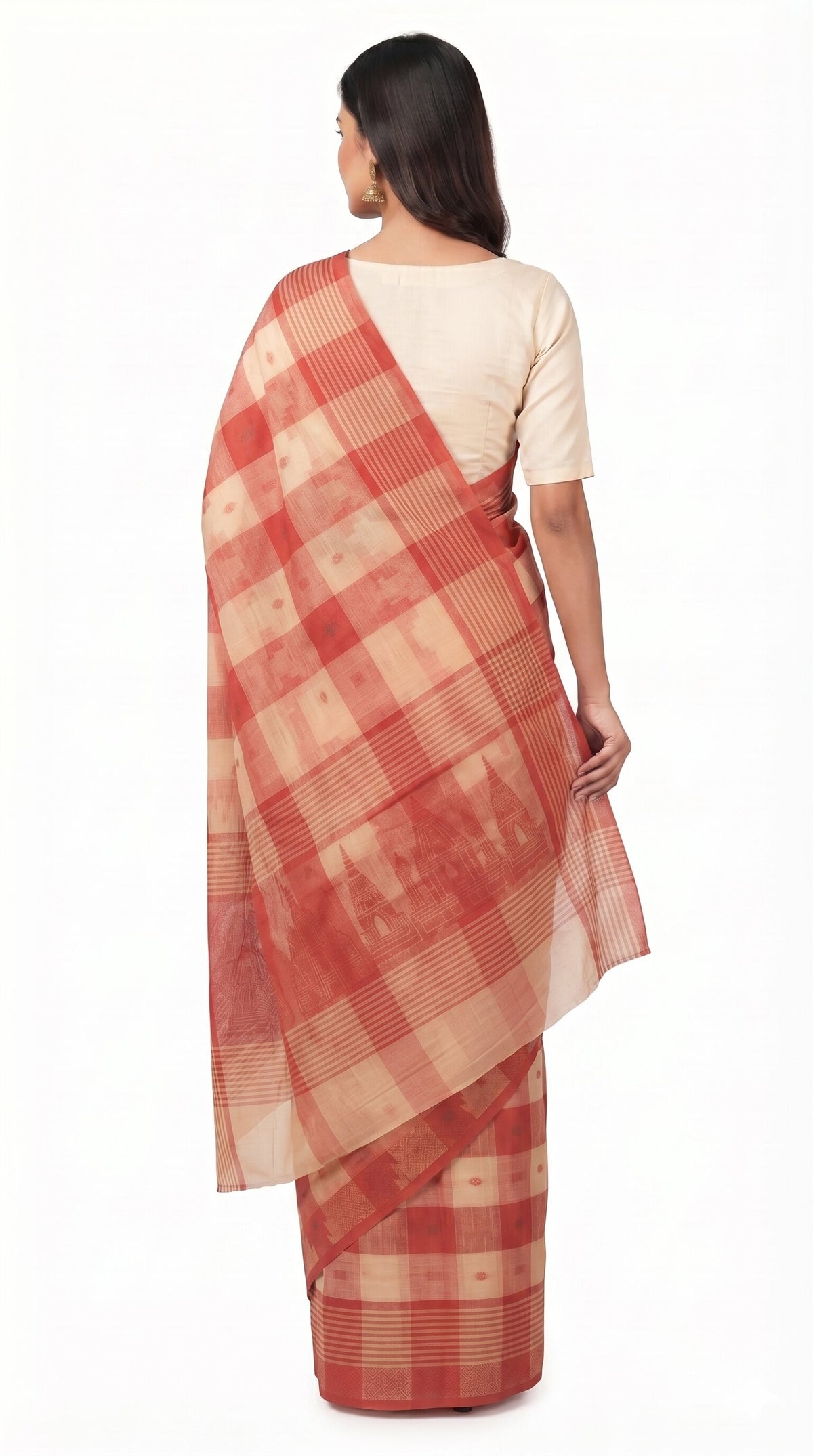 Pradip Fabrics Checkered Tant Pure Cotton Saree