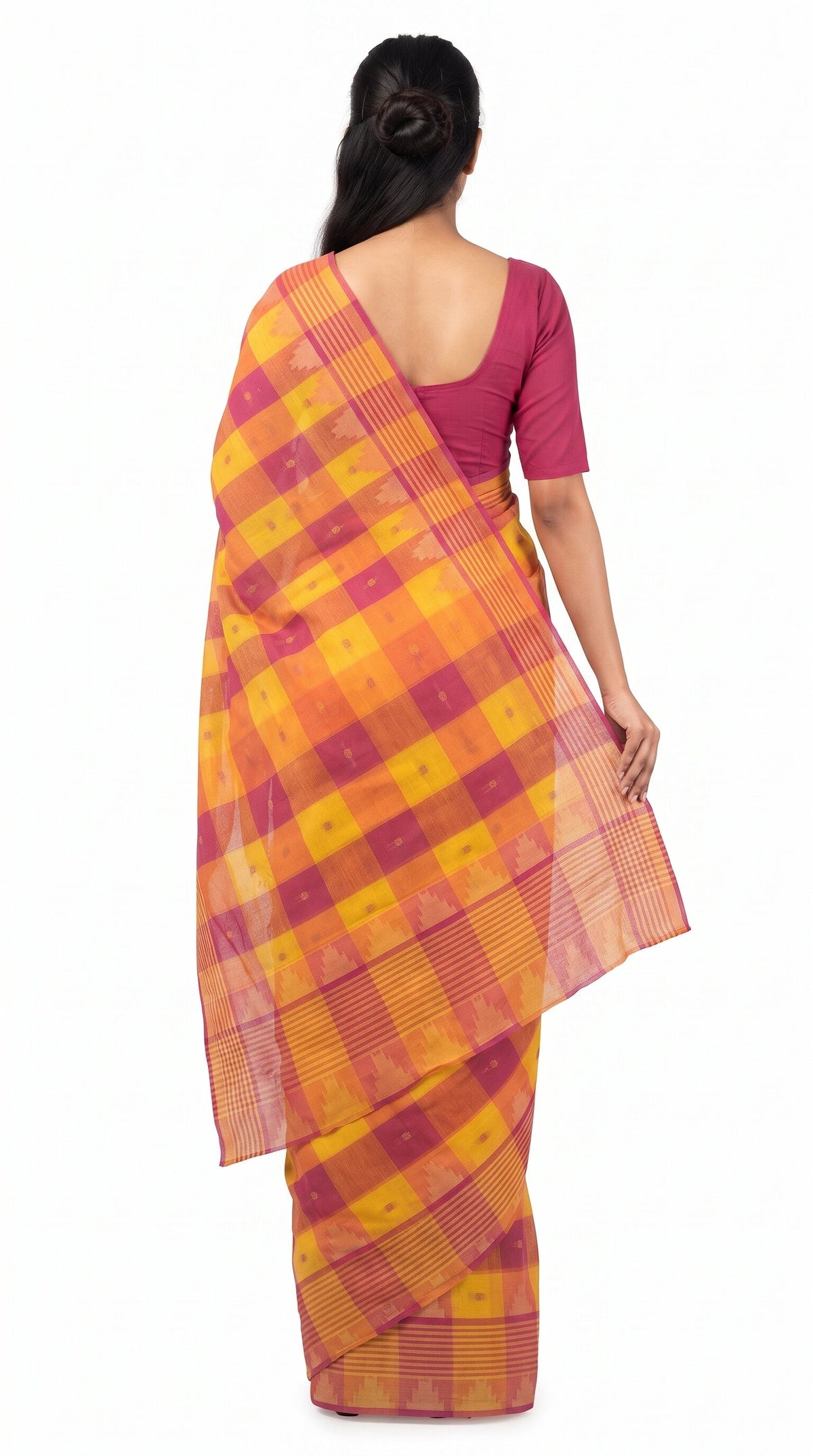 Pradip Fabrics Checkered Tant Pure Cotton Saree
