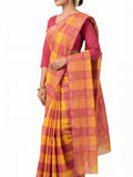 Pradip Fabrics Checkered Tant Pure Cotton Saree