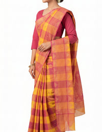 Pradip Fabrics Checkered Tant Pure Cotton Saree