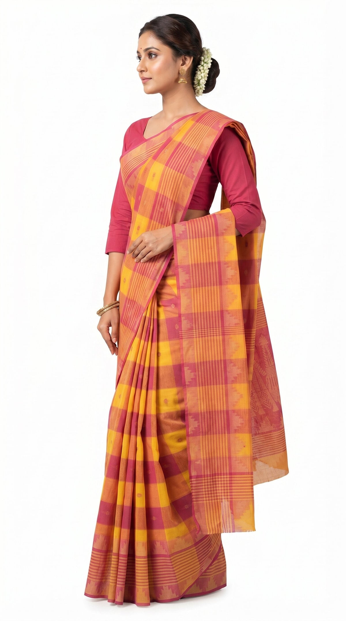 Pradip Fabrics Checkered Tant Pure Cotton Saree