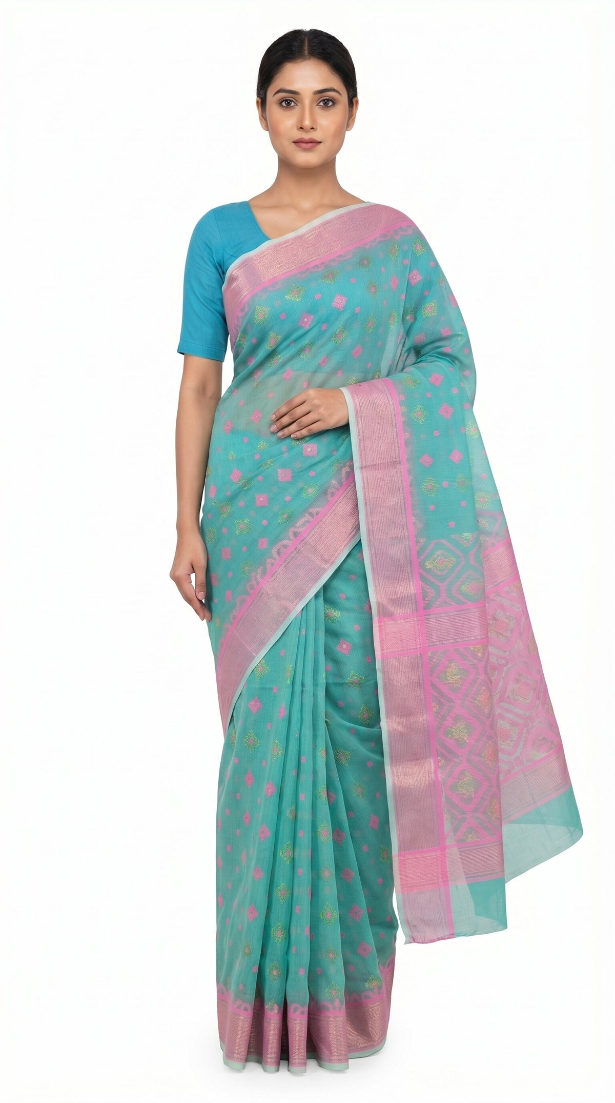 Pradip Fabrics Applique Handloom Cotton Silk Saree