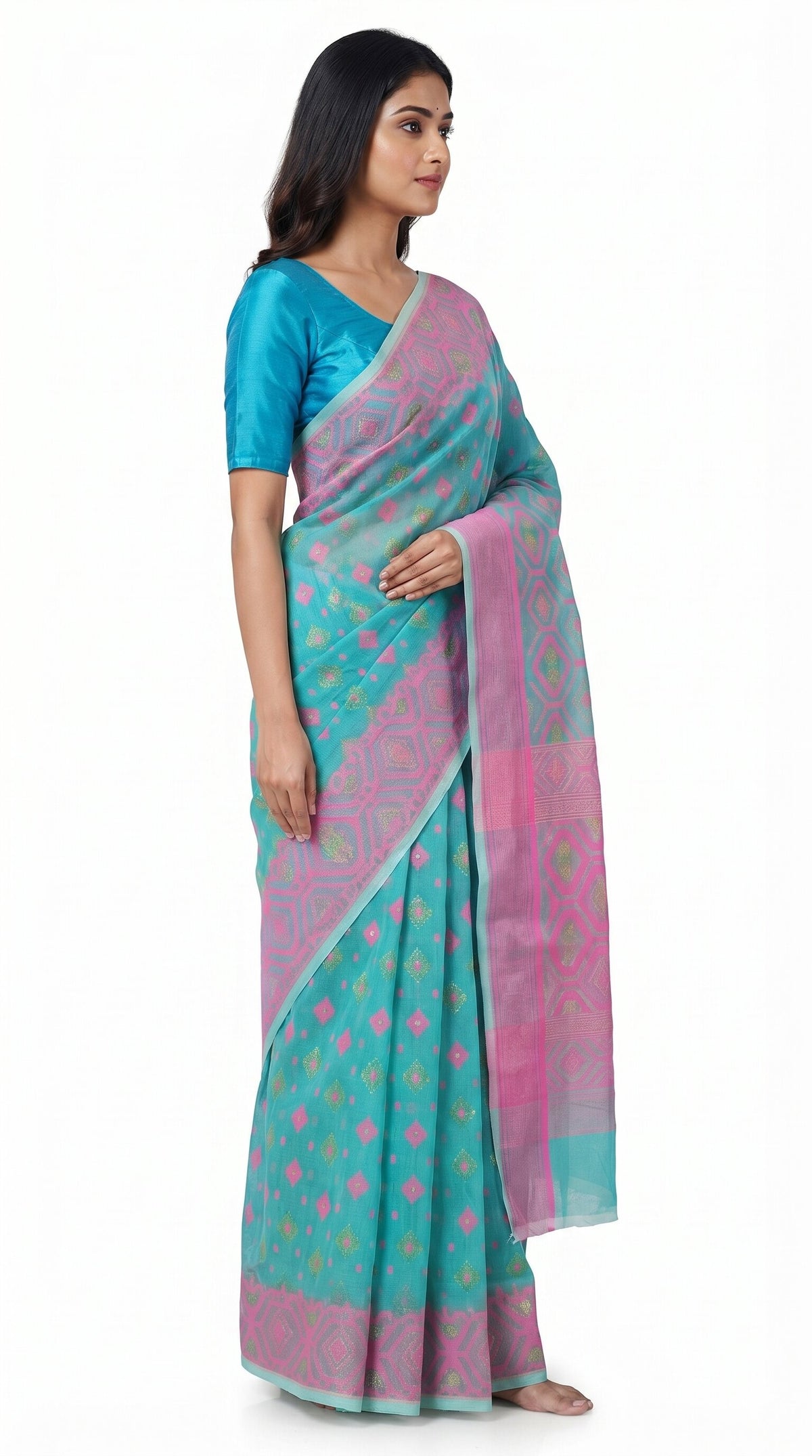 Pradip Fabrics Applique Handloom Cotton Silk Saree