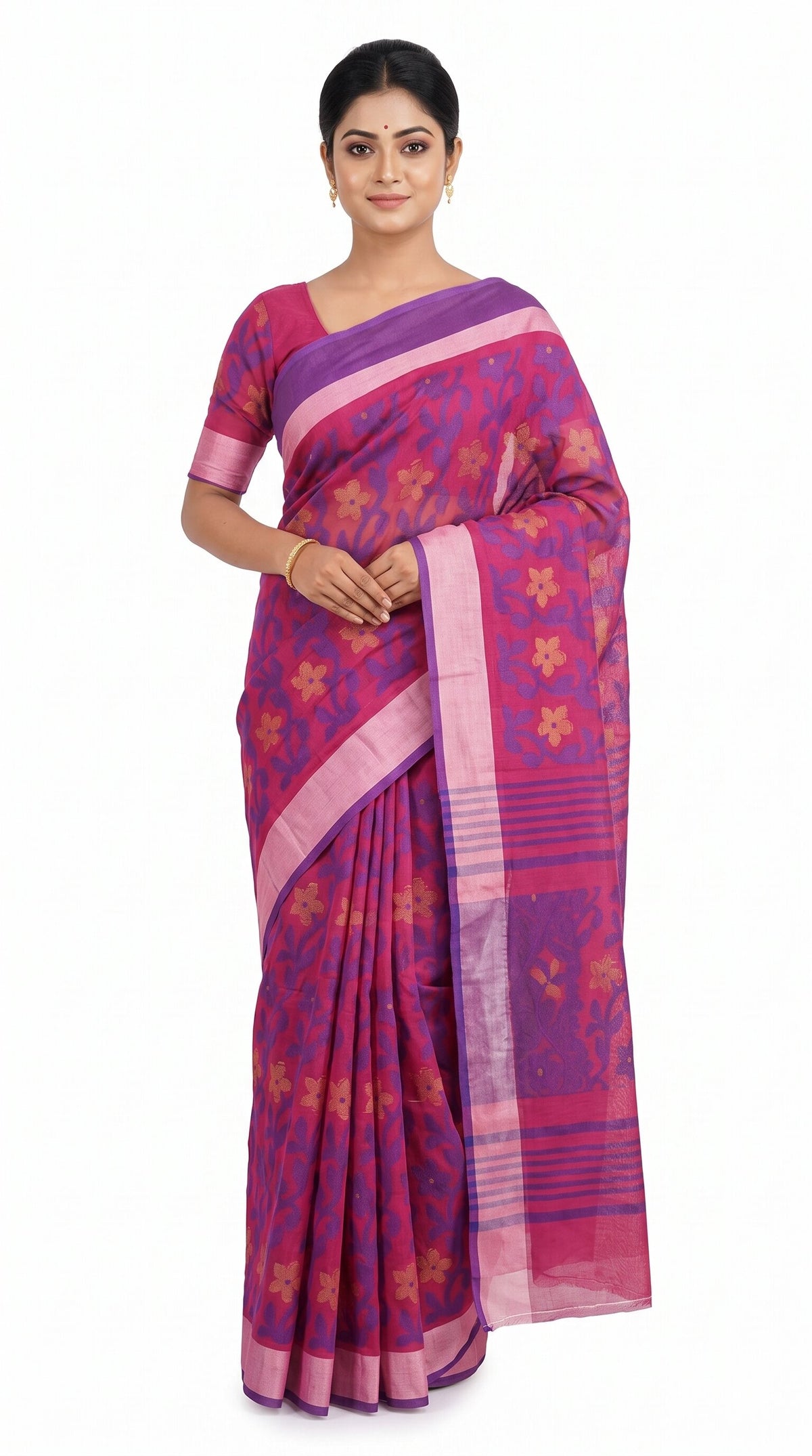 Pradip Fabrics Women's Floral Print Cotton Blend Tant Saree
