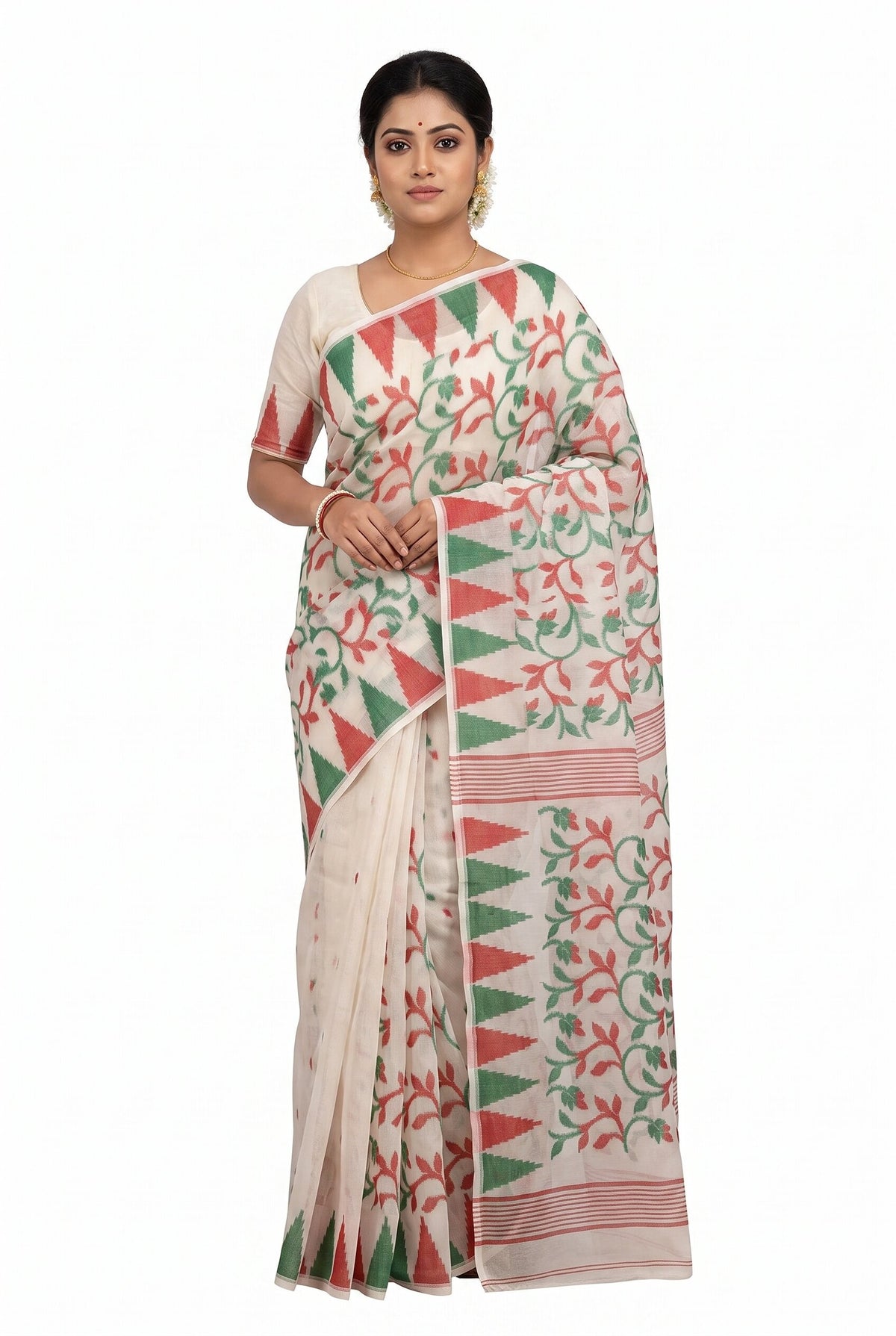 Pradip Fabrics Women's Floral Print Cotton Blend Tant Saree
