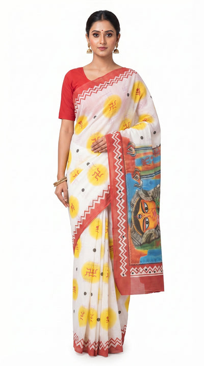 Pradip Fabrics Applique Handloom Cotton Silk Saree (Multicolor)
