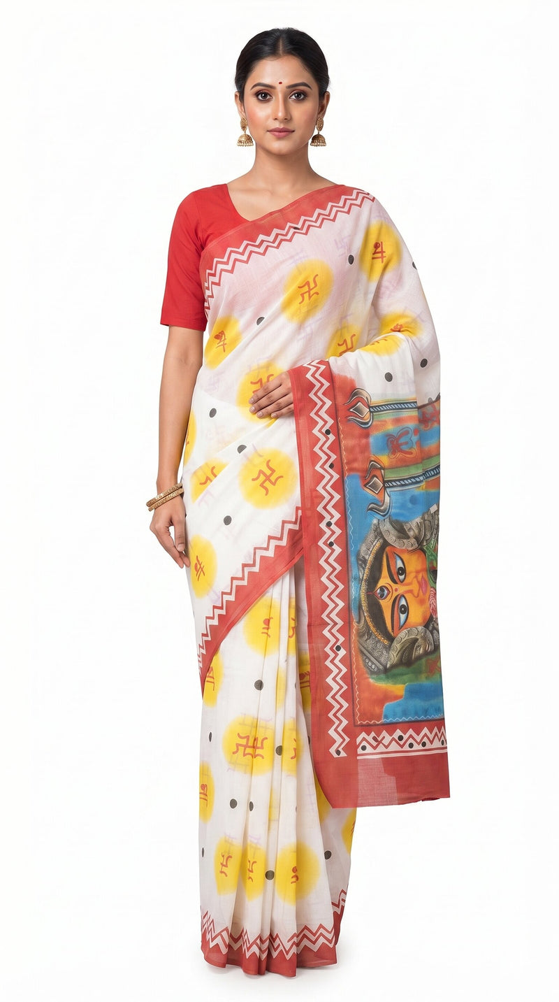 Pradip Fabrics Applique Handloom Cotton Silk Saree (Multicolor)