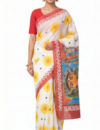 Pradip Fabrics Applique Handloom Cotton Silk Saree (Multicolor)
