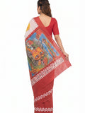Pradip Fabrics Applique Handloom Cotton Silk Saree (Multicolor)