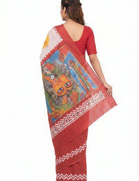 Pradip Fabrics Applique Handloom Cotton Silk Saree (Multicolor)