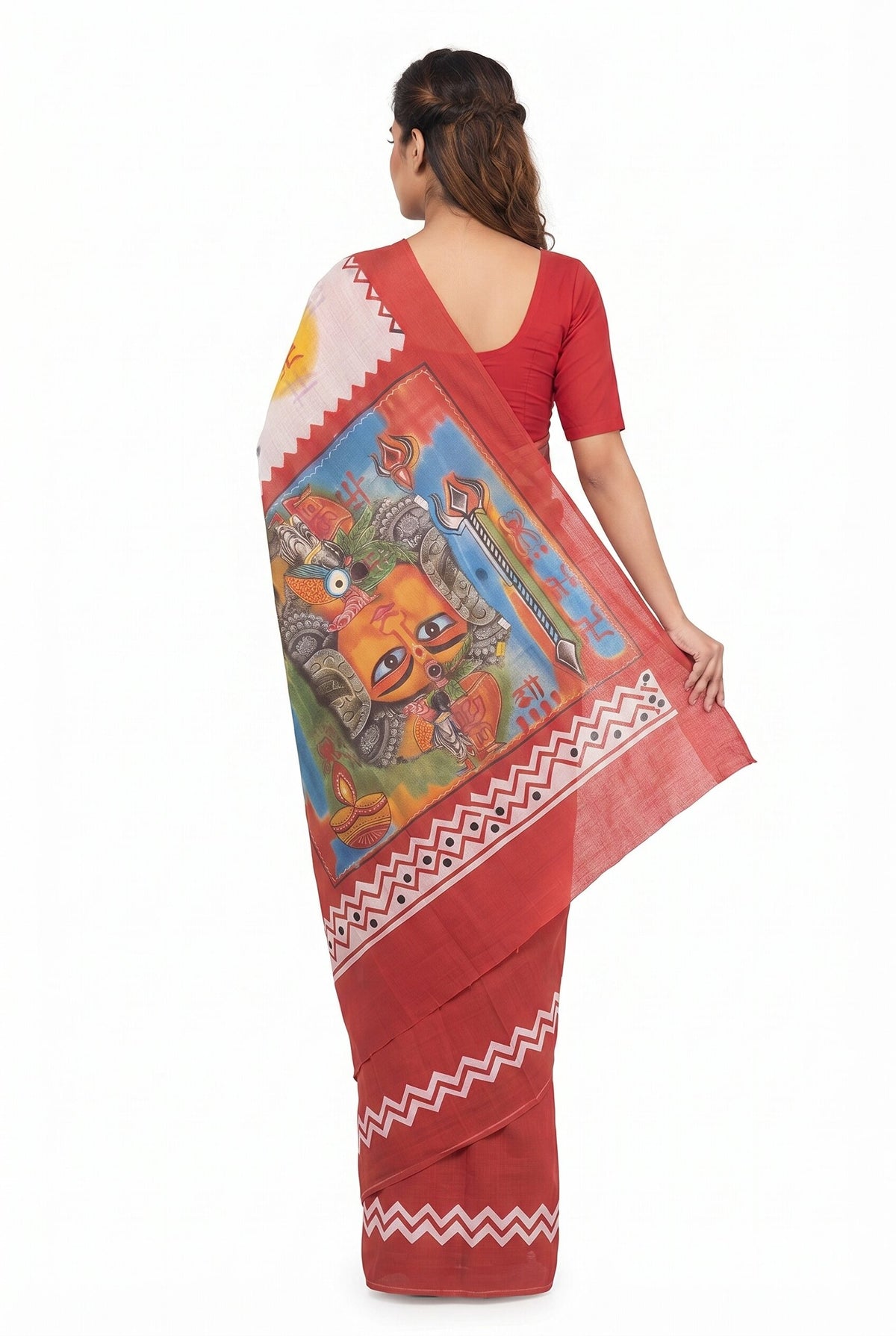 Pradip Fabrics Applique Handloom Cotton Silk Saree (Multicolor)