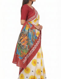 Pradip Fabrics Applique Handloom Cotton Silk Saree (Multicolor)