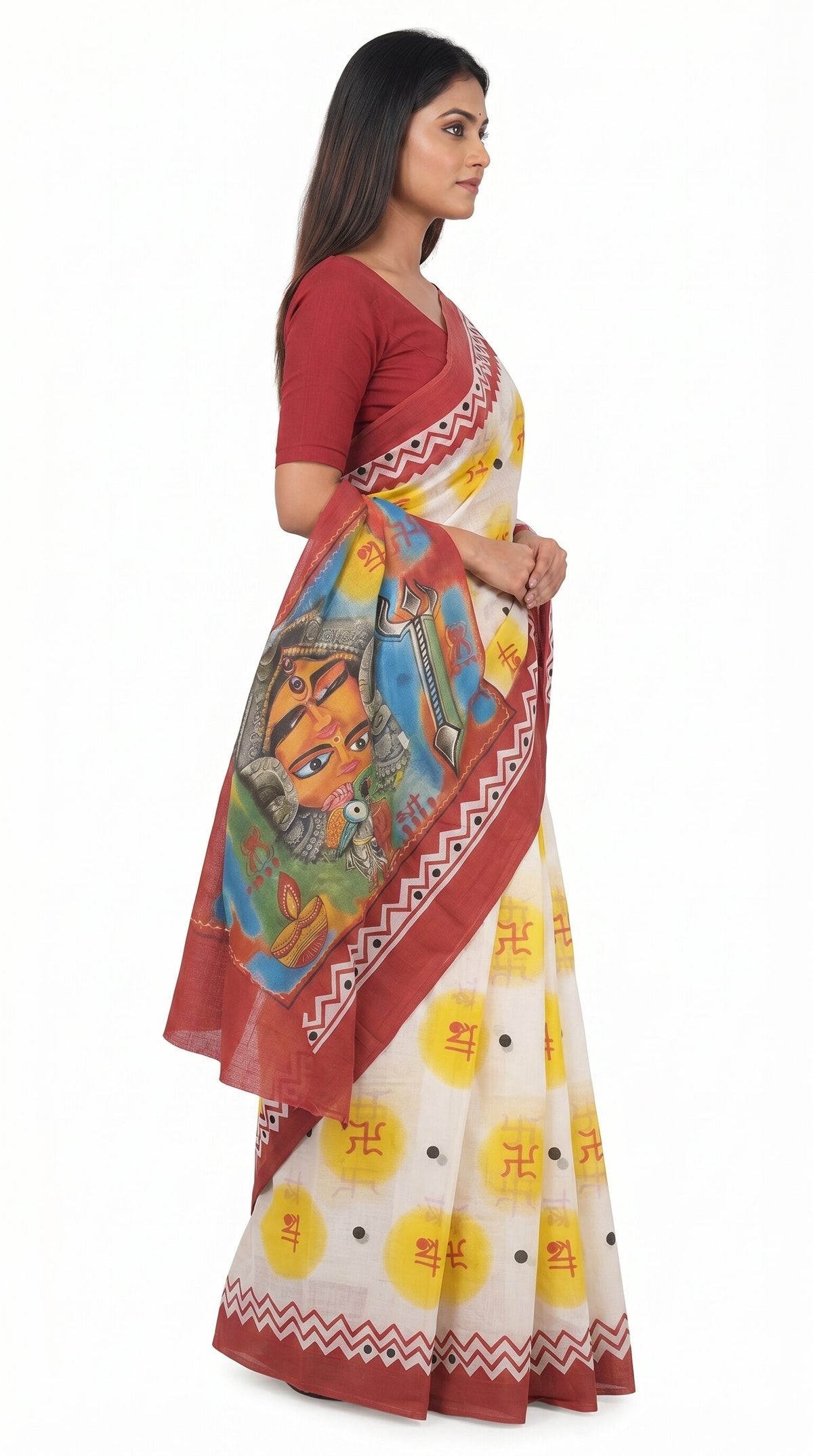 Pradip Fabrics Applique Handloom Cotton Silk Saree (Multicolor)