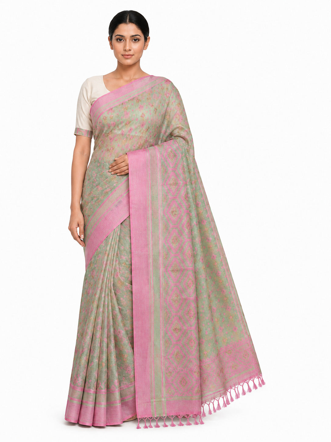 Pradip Fabrics Applique Handloom Cotton Silk Saree